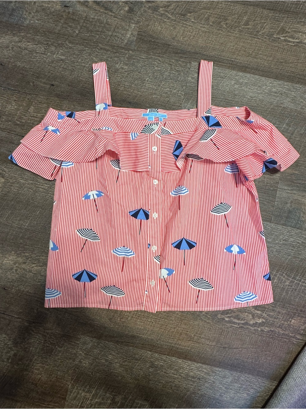Draper James Red & Blue Umbrella Printed Nellie Cold/Off Shoulder Top Size 12